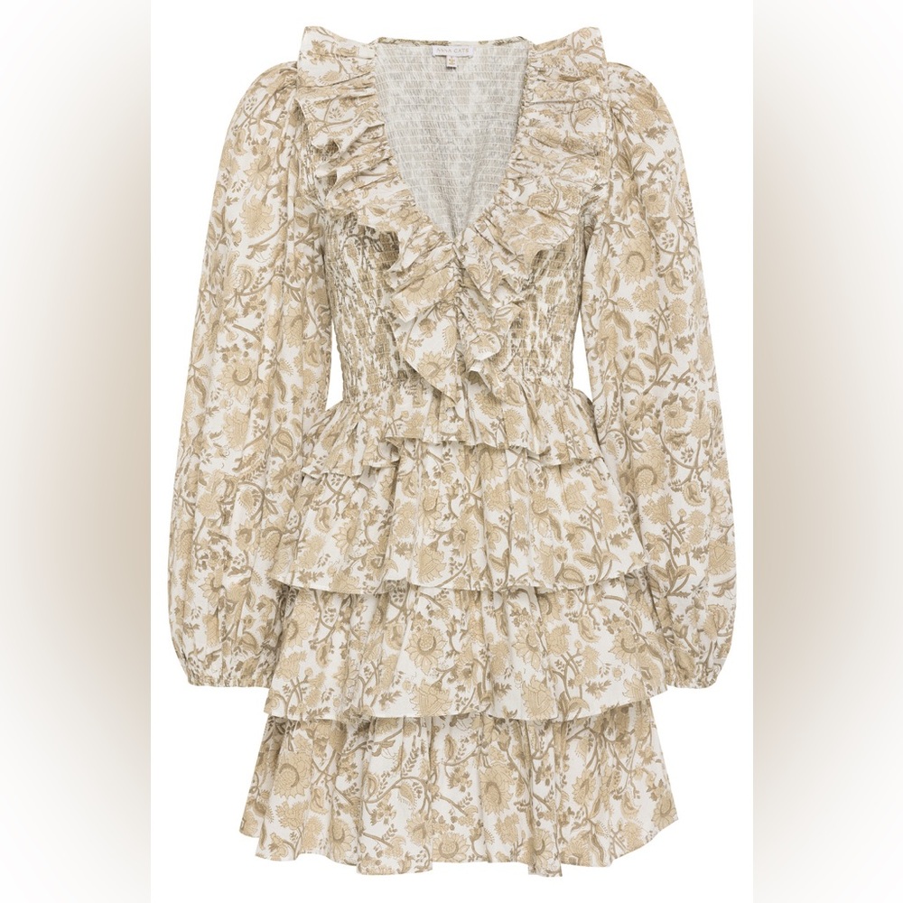 Anna Cate Mia Long Sleeve Mini Ruffle Dress in Neutral Floral Size S NWT